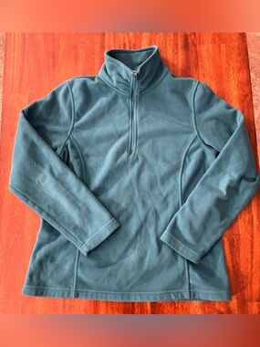 Lands End Women’s 3/4 Zip Teal Blue Fleece Longsleeve Pullover Size S